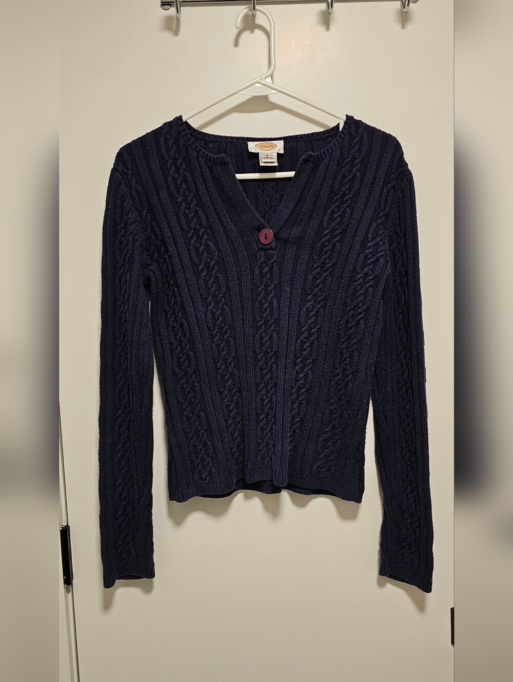 Talbots Purple Cable Knit V-Neck Sweater